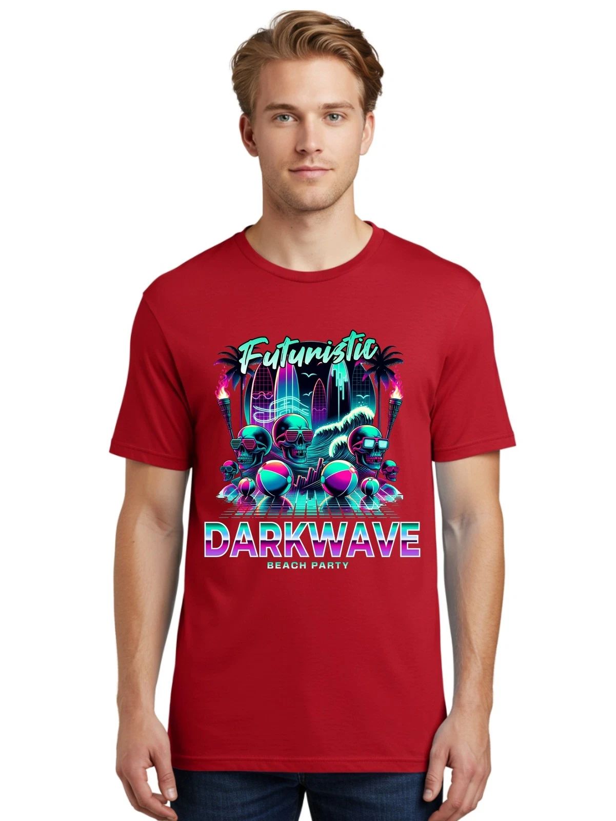 Futuristic-Darkwave Mens Graphic Tee,100% Cotton,Casual Summer Wear