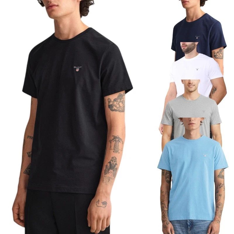 GANT Mens Crew Neck T Shirts Regular Fit Cotton Top Summer Navy Casual Tee M-3XL