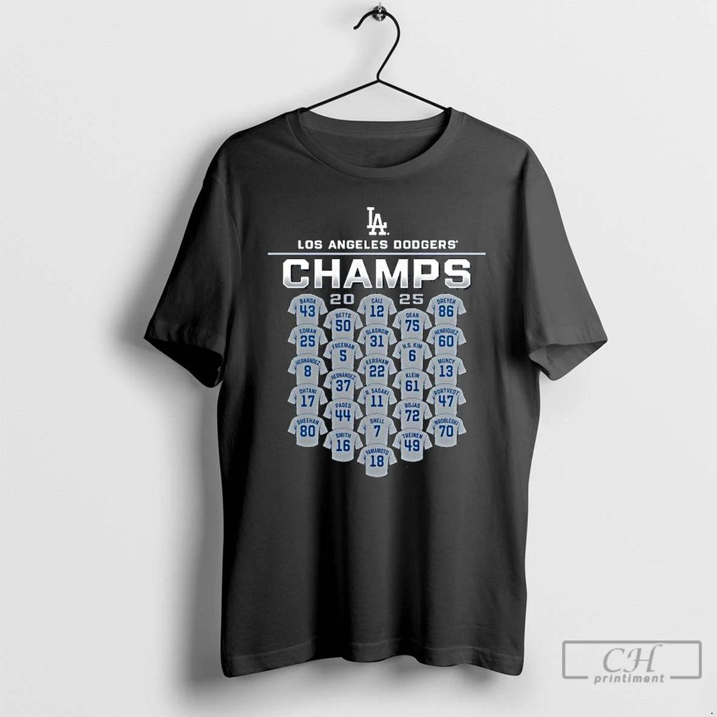 Classic Los Angeles Dodgers 2025 World Series Champions Jersey Roster Long Sleve T Shirts