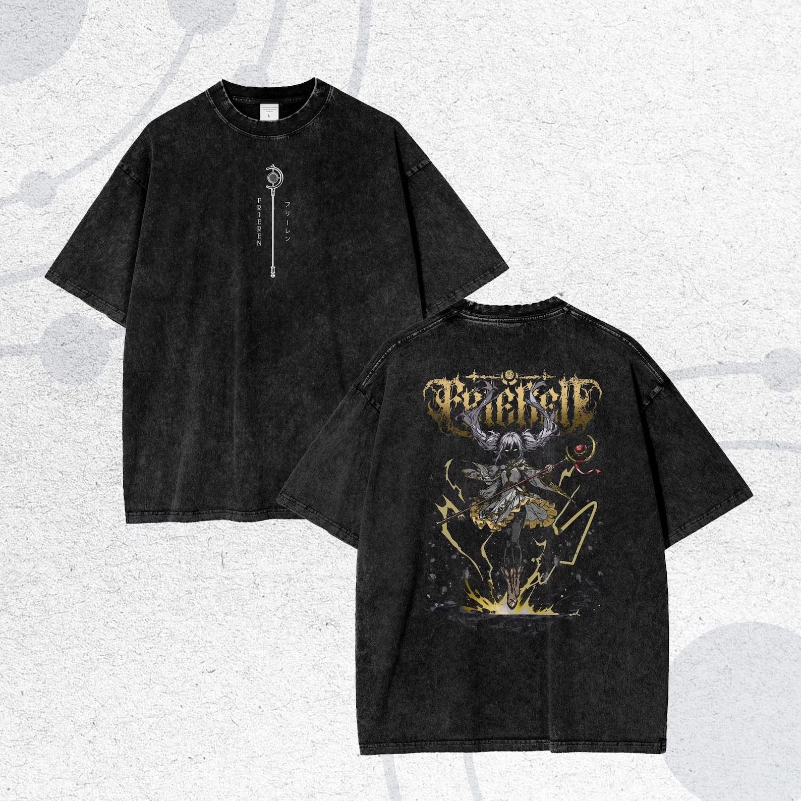 Anime Mage Shirt Oversized Snow Washed Cotton Fantasy Graphic Tee Gift