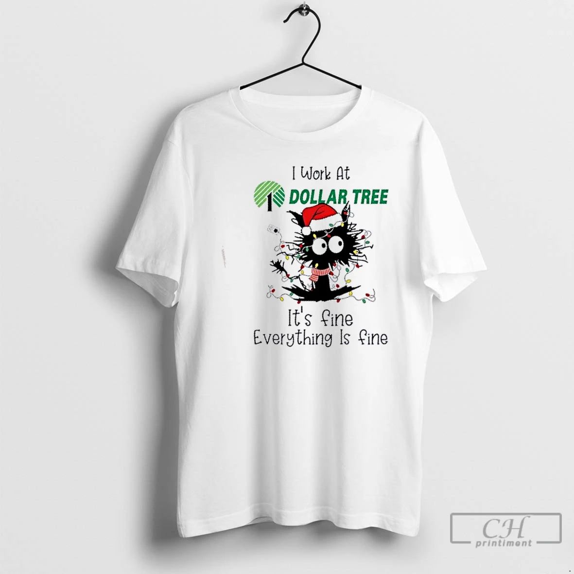 Classic Black Cat Santa Hat Christmas I Work At Dollar Tree Its Fine Everything Is