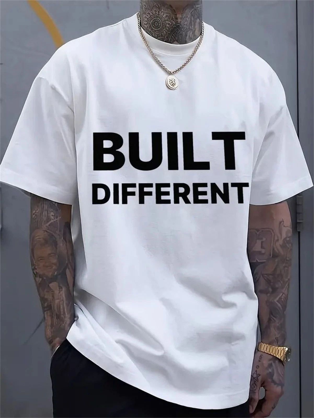 men's "Built Different" Motivational Quote Crew Neck Short Sleeve T-Shirt