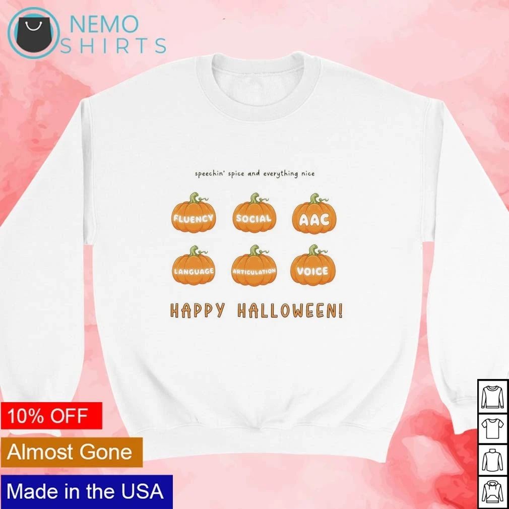 Speechin’ Spice and Everything Nice Happy Halloween Speech Therapy Pumpkins shirt