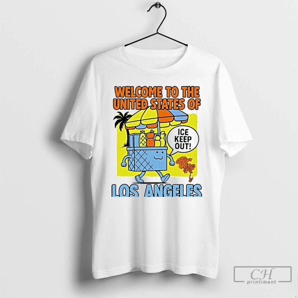 Classic Welcome To The United States Of Los Angeles Ice Keep Out Mens White Tee