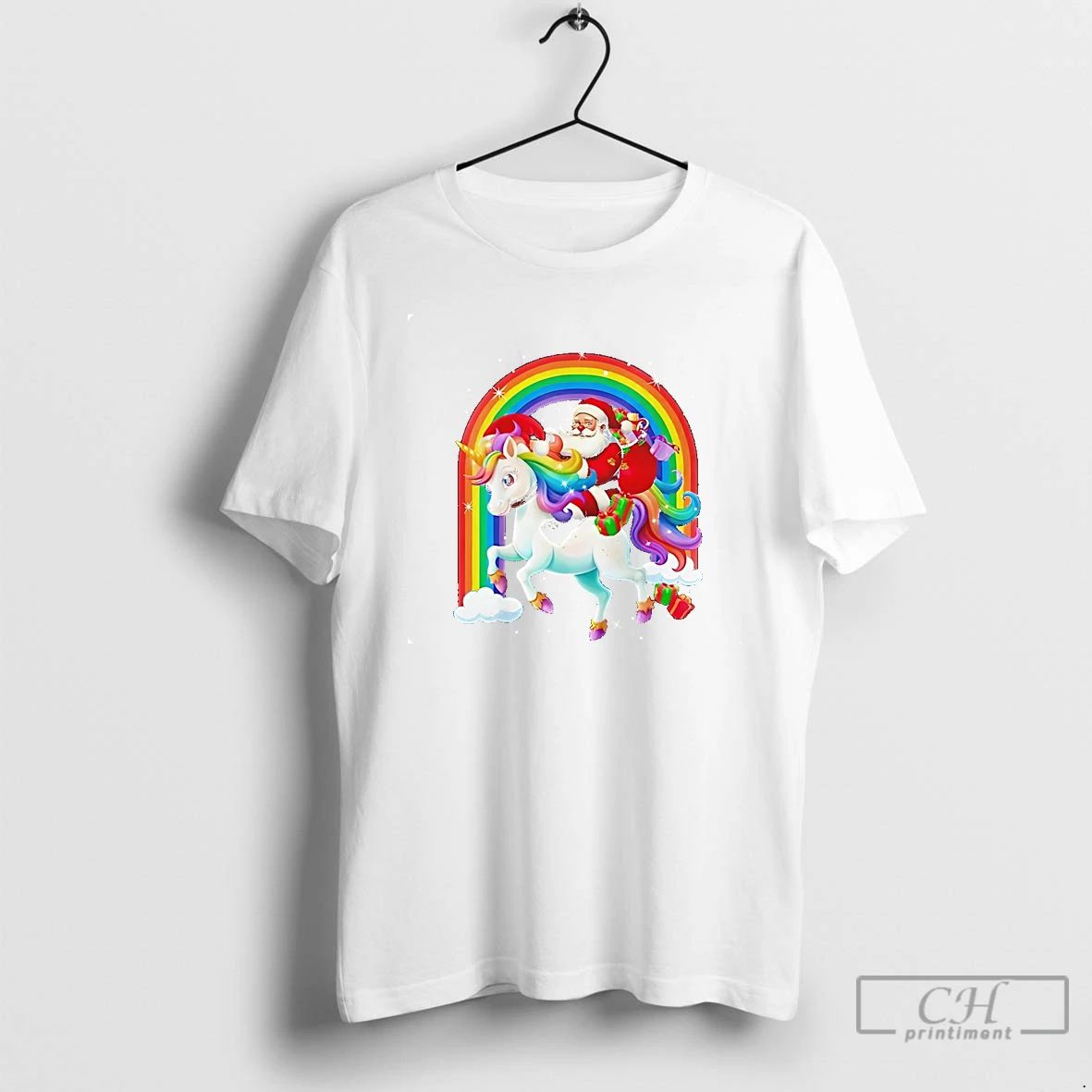Classic Santa Riding Rainbow Unicorn Christmas Gifts T Shirts