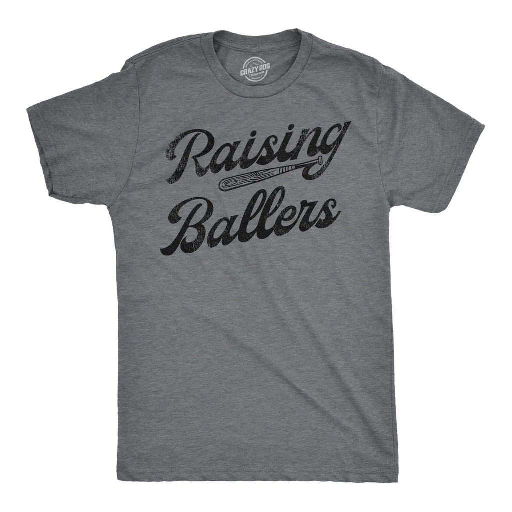 Mens Funny T Shirts Raising Ballers Sarcastic Baseball Graphic Tee for Men