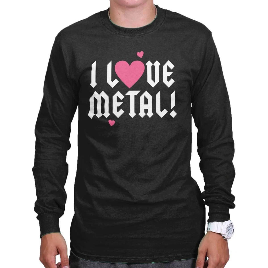 Cute I Love Metal Music Rock And Roll Guitar Long Sleeve T Shirt Tees For Women
