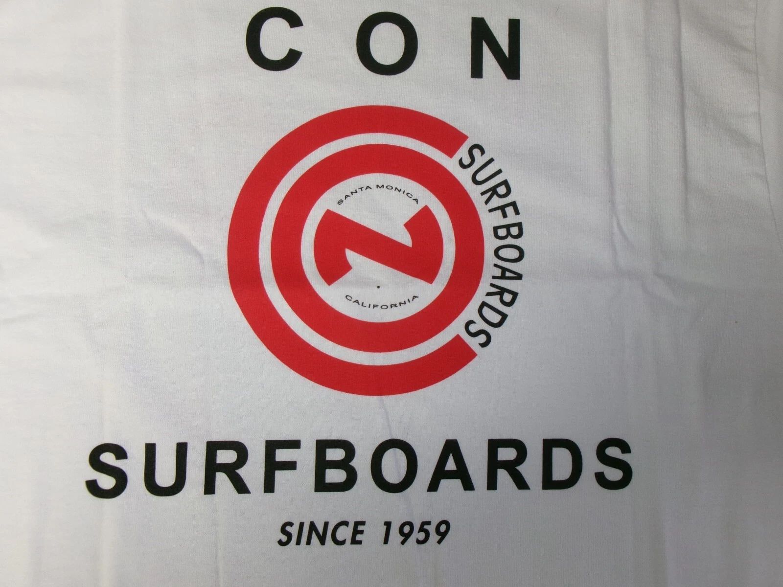 CON SURFBOARDS SANTA  MONICA, CALIFORNIA SINCE1959 CLOSE OUT SALE T-SHIRT. NEW!