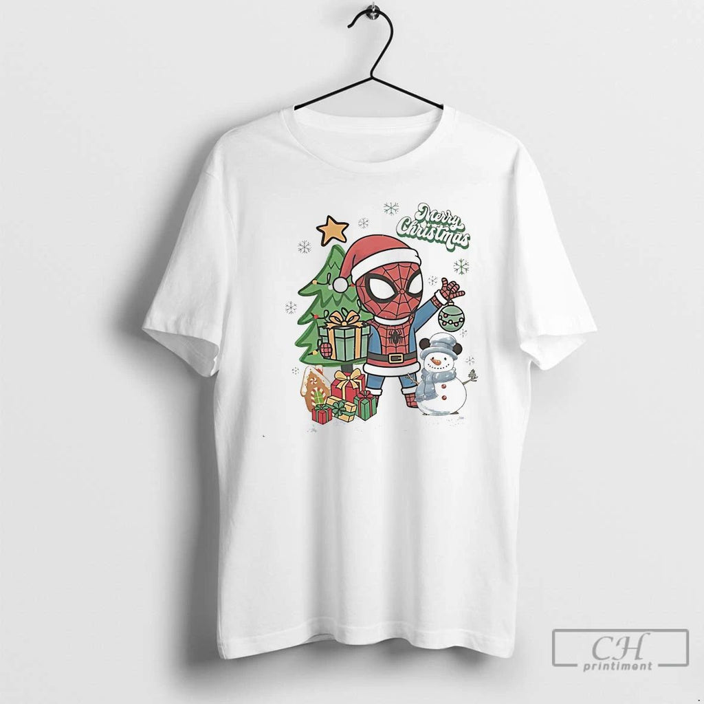 Classic Spiderman Santa Merry Christmas Superhero White T Shirts