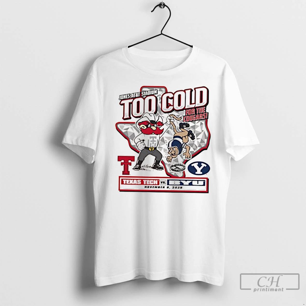 Classic Texas Tech Vs Byu 2025 Too Cold Gameday November 8th 2025 Mascot Logo