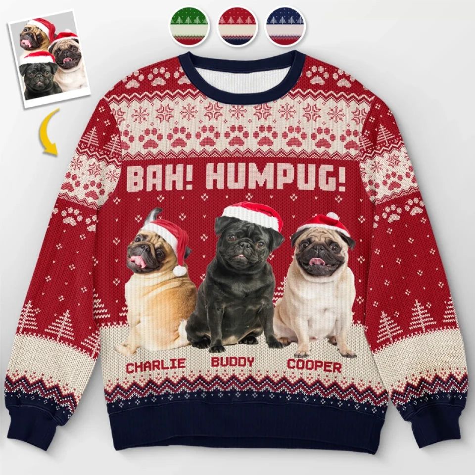 Custom Photo Happiness Is A Warm Puppy - Dog & Cat Personalized Custom Ugly Sweatshirt - Unisex Wool Jumper - Christmas Gift For Dog Lovers, Pug Lovers