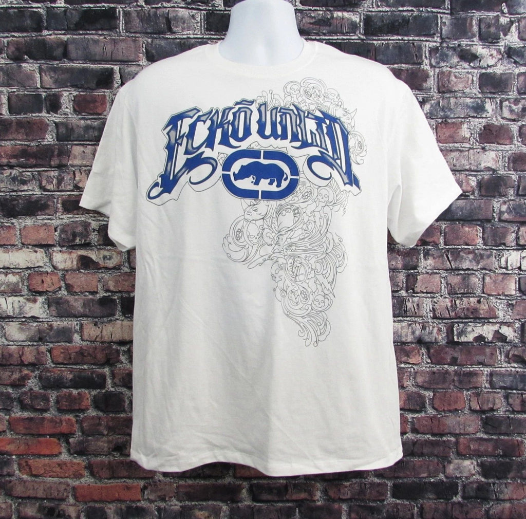Ecko Unltd Adult Large White/Blue Graphic Short Sleeve T-Shirt Men's NWT.