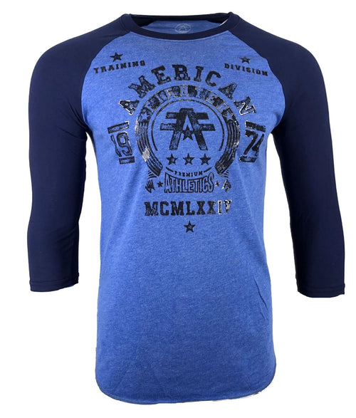 AMERICAN FIGHTER Men's T-Shirt DALTON RAGLAN Athletic Biker Blue MMA