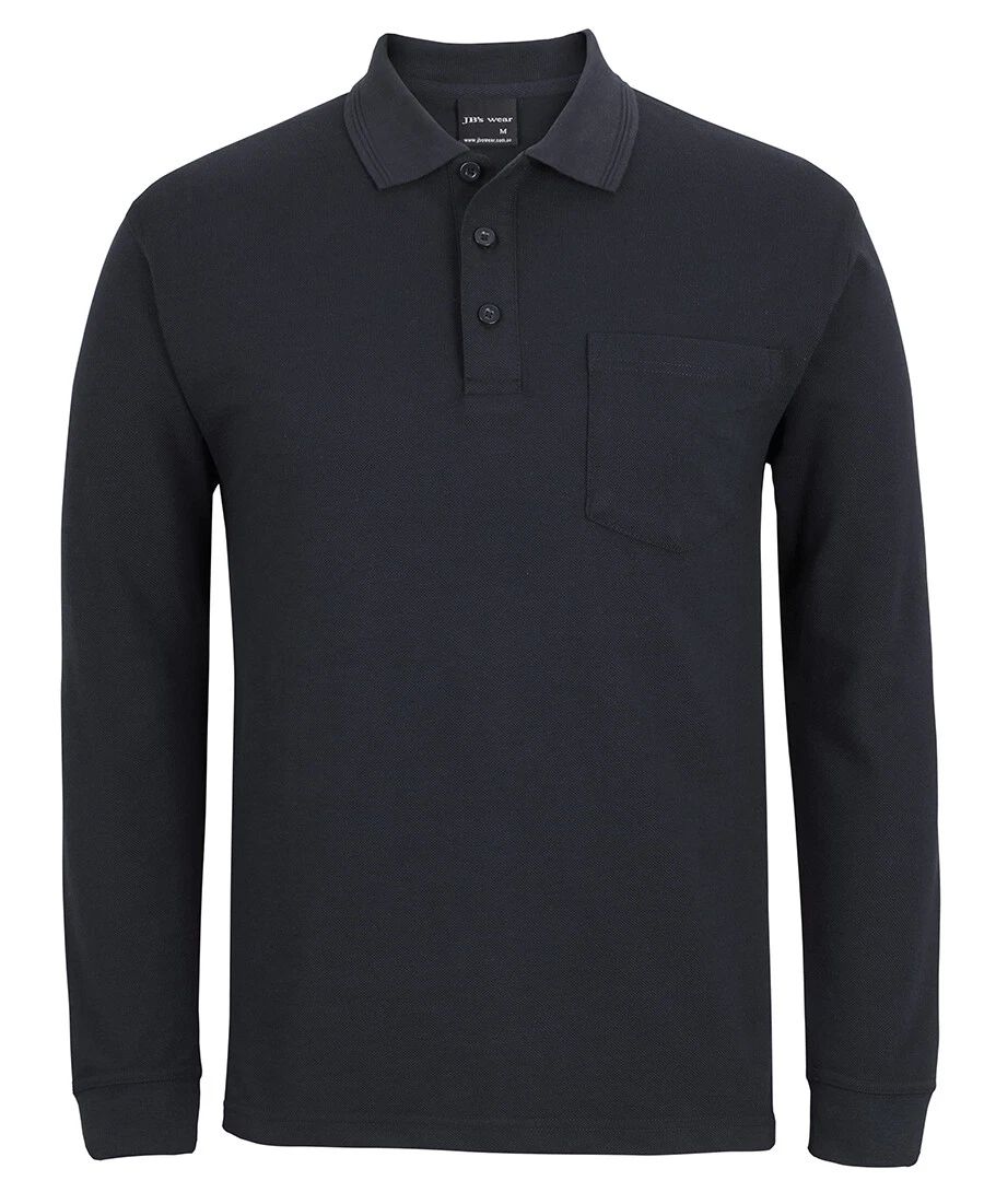Jb's Wear Classic Fit Long Sleeve Polo W/  Pocket & UPF 50+ Knitted Collar New