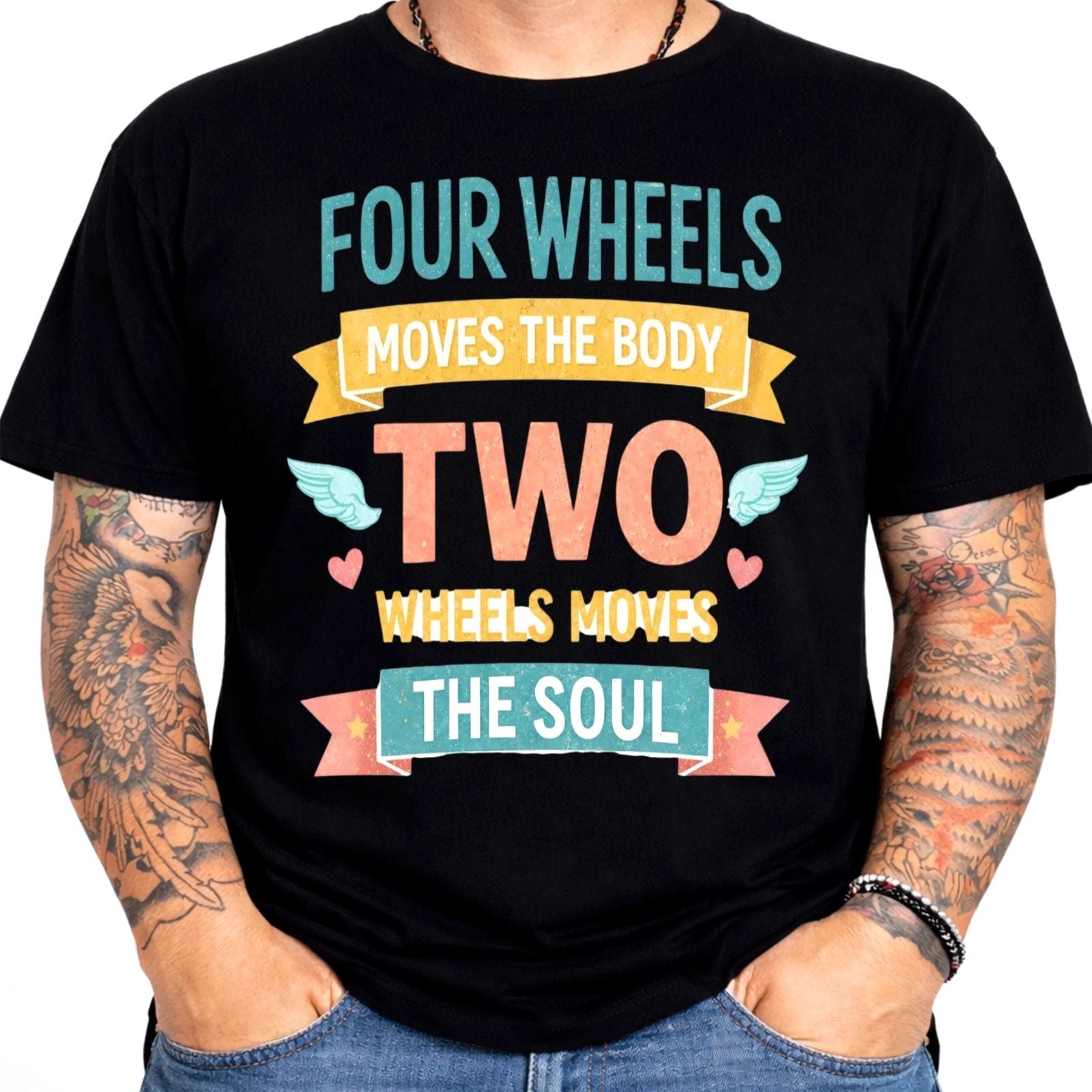 Motorcycle T Shirt Two Wheels Move The Soul Biker Rider Funny Quote Graphic Tee