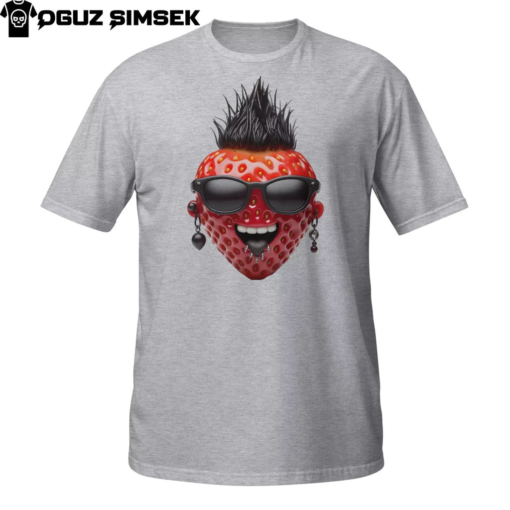 Unisex Short-Sleeve T-Shirt: Unique Strawberry with Mohawk, Sunglasses, Earrings