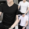 Men's Casual Solid Color Short Sleeve Tee with V Neck for Street Style