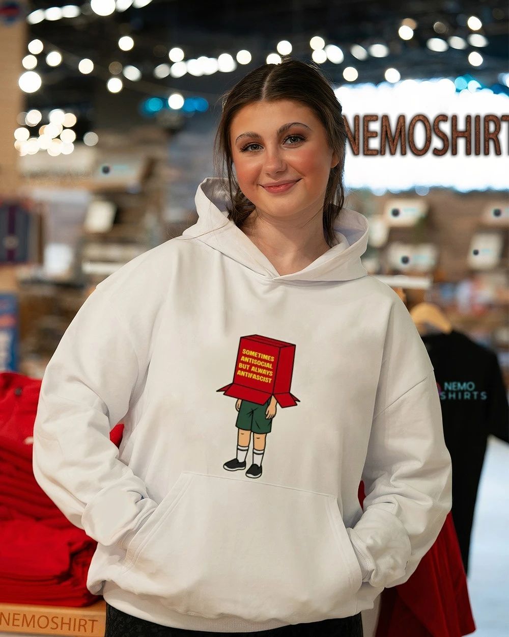 Sometimes Antisocial but Always Antifascist Box Head Character shirt