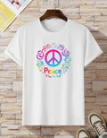 Rainbow Peace Sign T-Shirt Colorful Floral Graphic Tee Hippie Boho Gift Unisex