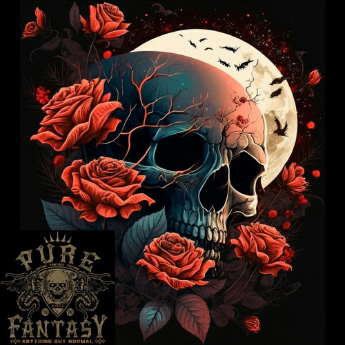 A Dark Fantasy Skull With Roses and Moon Mens Light Cotton T-Shirt