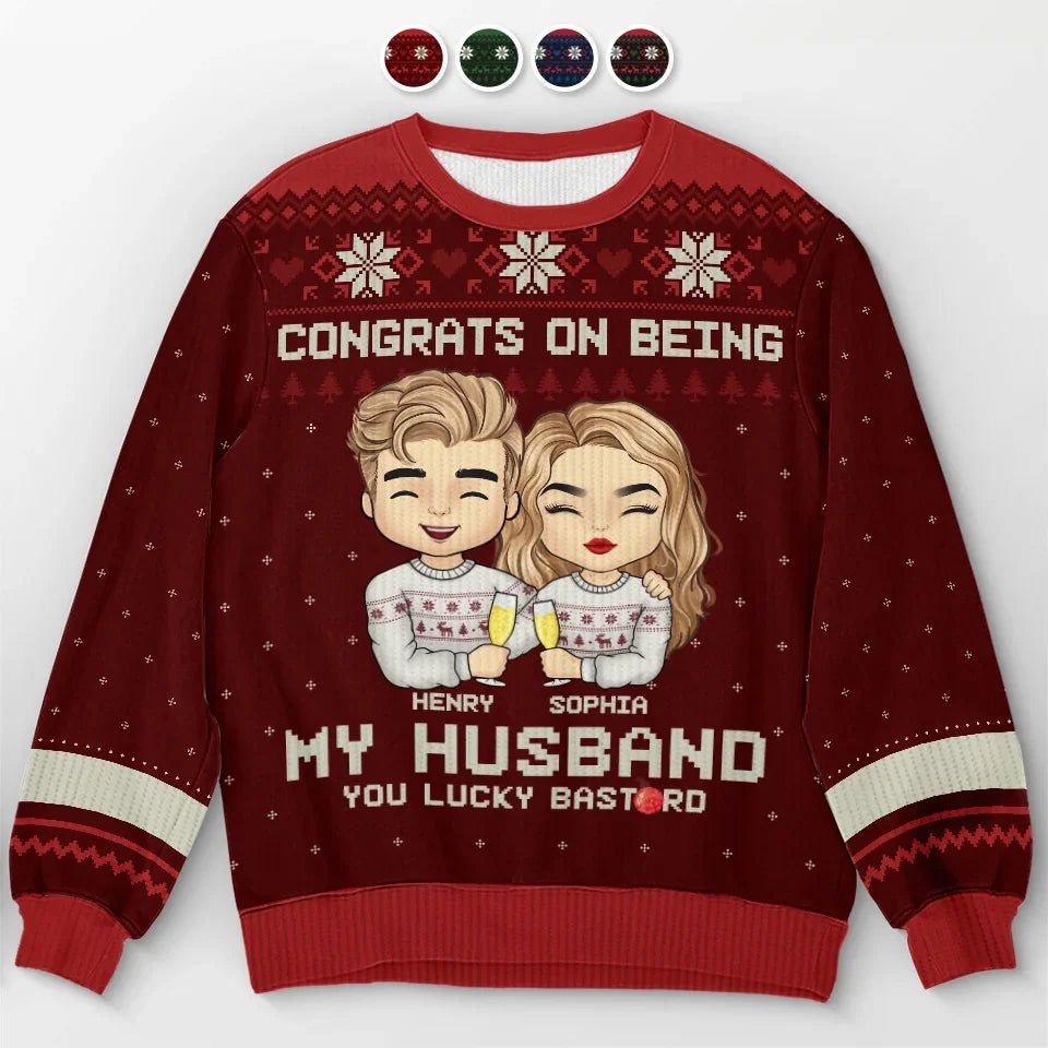 Congrats On Being My Boyfriend - Couple Personalized Custom Ugly Sweatshirt - Unisex Wool Jumper - Christmas Gift For Husband, Wife, Couple