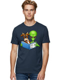 Alien-Reading-1 Mens Graphic Tee, 100% Cotton, Casual Summer Wear