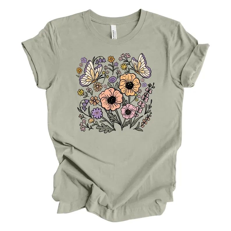 Boho Flowers Butterflies Comfort Tee Soft Floral Nature Relax