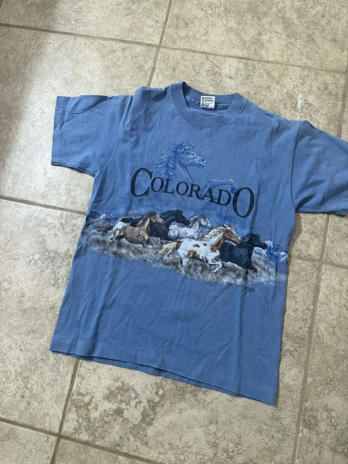 Vintage 90s Colorado Wild Horses T-Shirt USA Made Anvil Nature Graphic Medium