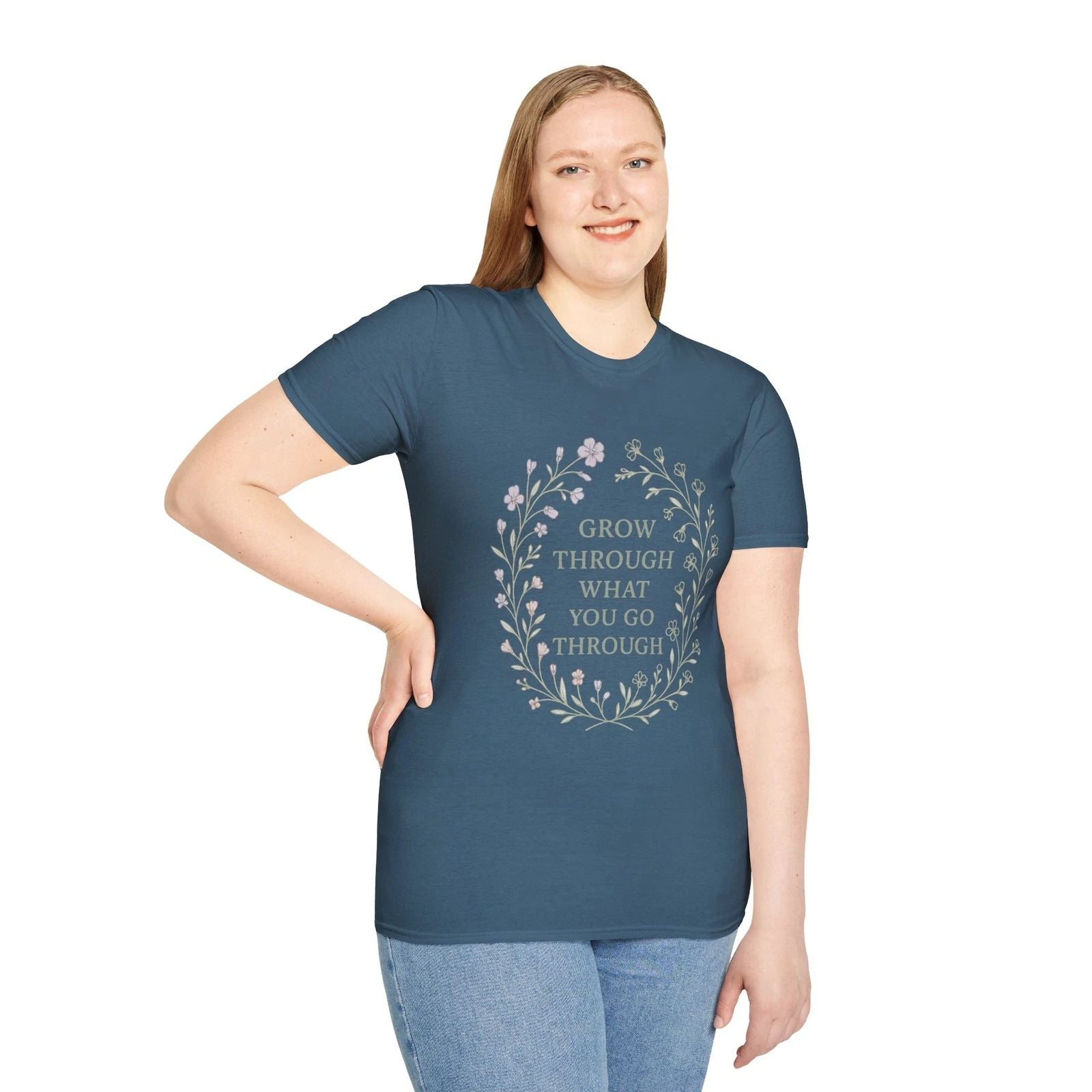 Floral Motivational T-Shirt - Grow Through What You Go Through
