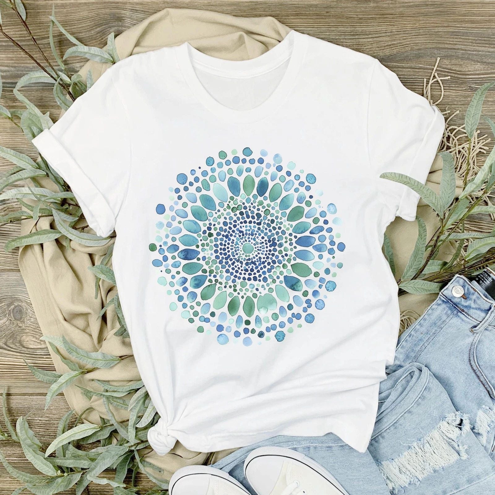 new, Mandala T-Shirt, Boho Geometric Tee, Artistic Abstract Shirt