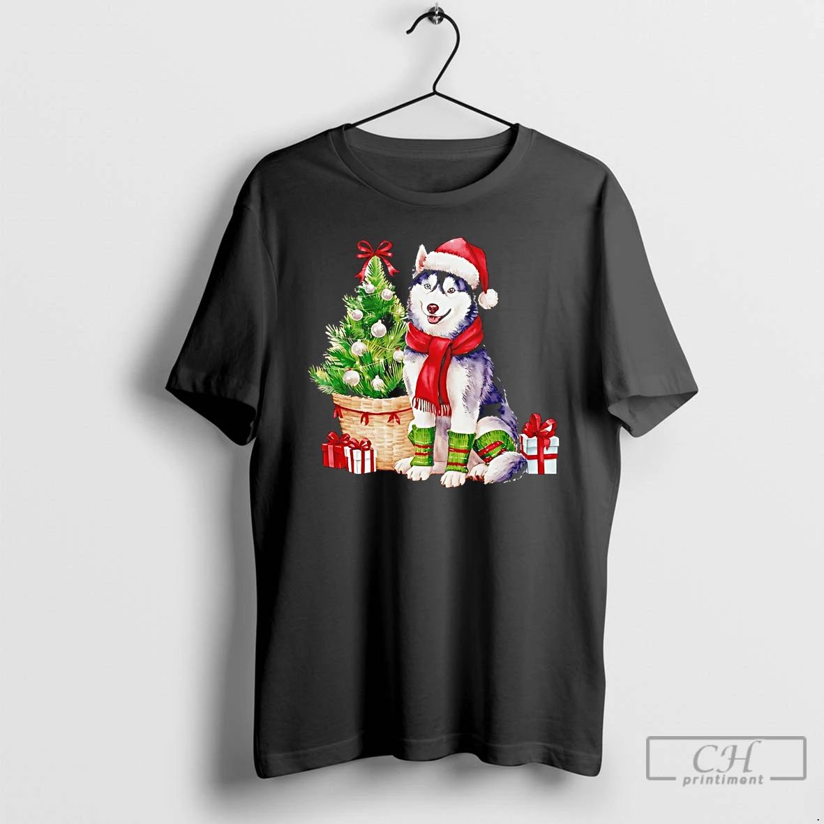Classic Husky With Christmas Tree And Gifts T Shirts