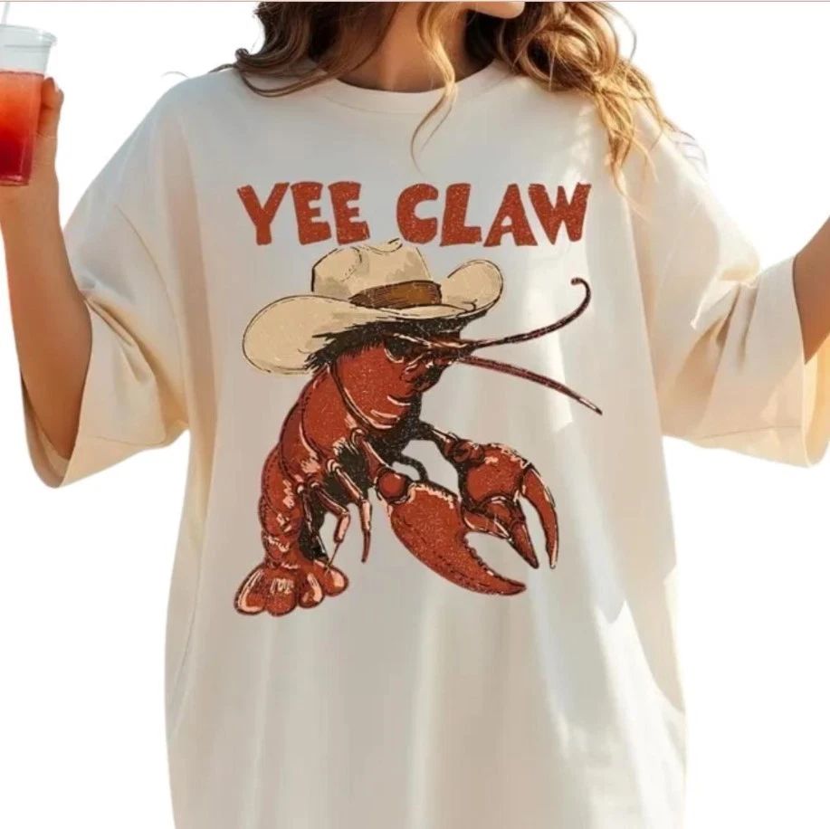 Lobster Cowboy Shirt, Yee Claw Graphic Tee, Funny Lobster Western T-Shirt, Trend