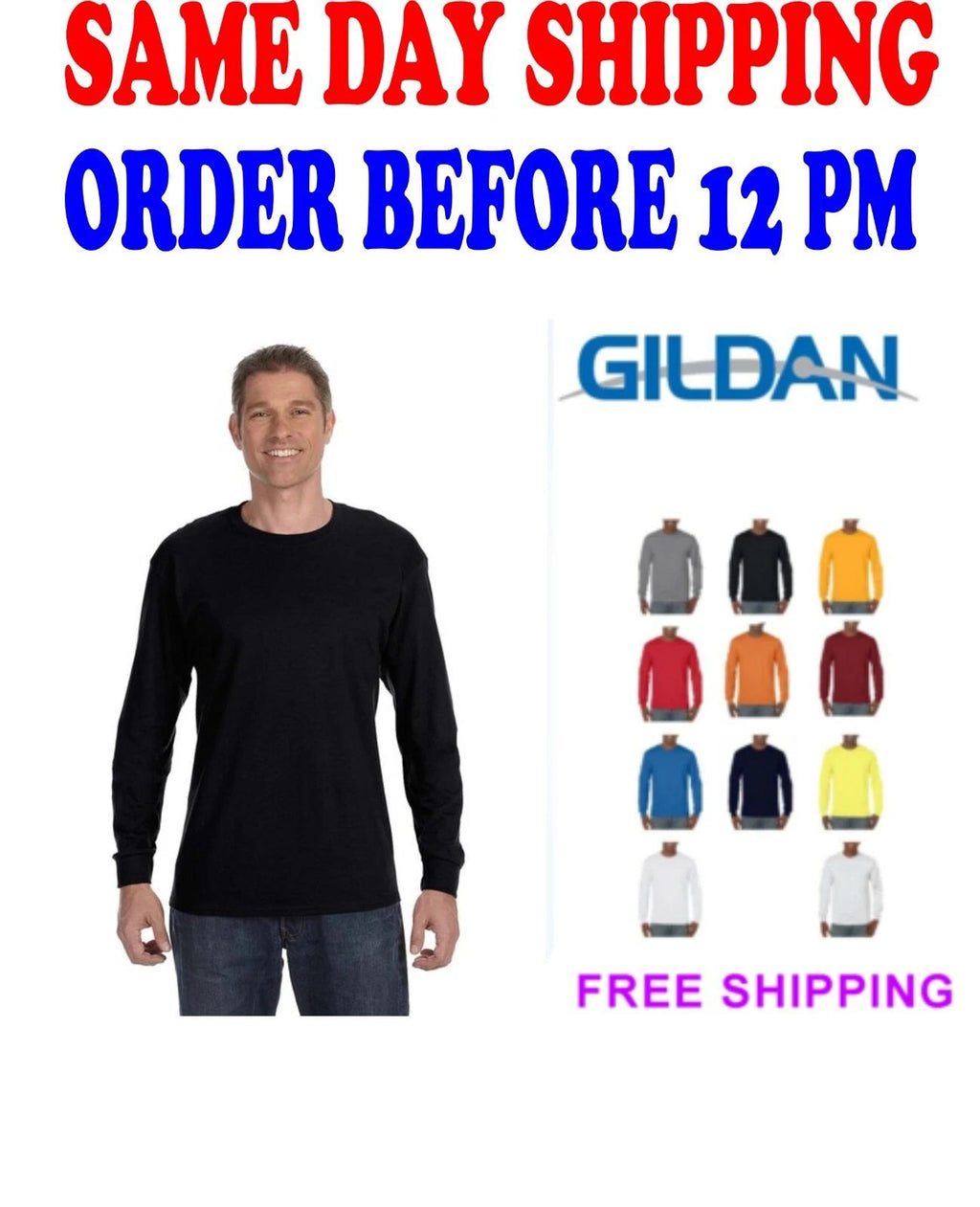 Gildan Cotton Long Sleeve T Shirt Mens Blank Casual Plain Tee Sport 5400