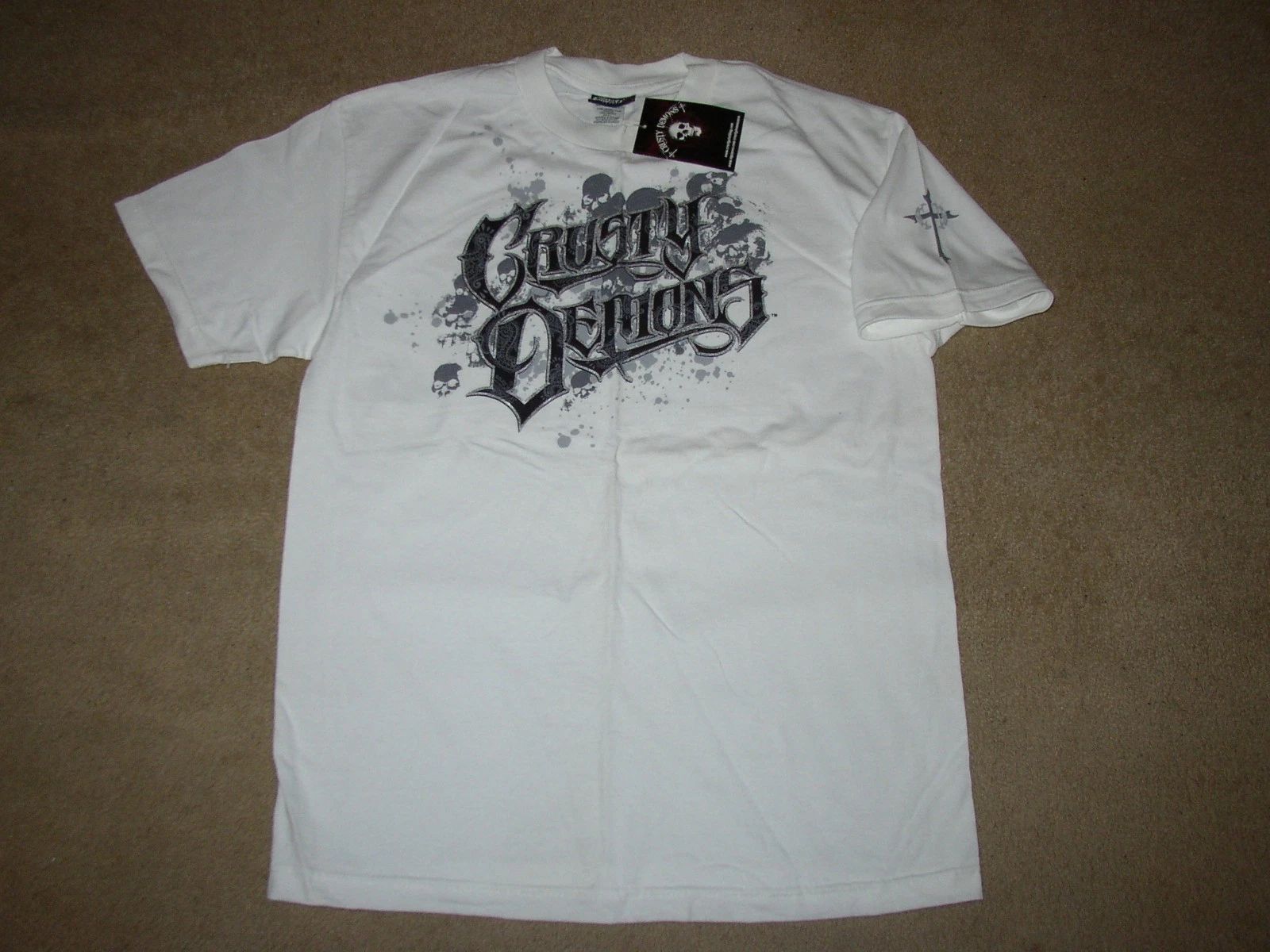 NOS RARE Vtg 2008 Crusty Demons Silver Skull Splatter Sz Mens SM White Y2K