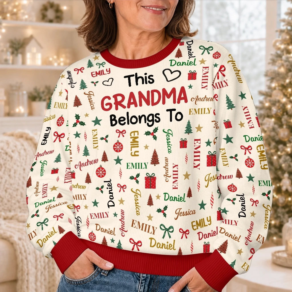 Custom Name Grandma and Grandpa Family Christmas Gifts - Personalized Ugly Sweatshirt