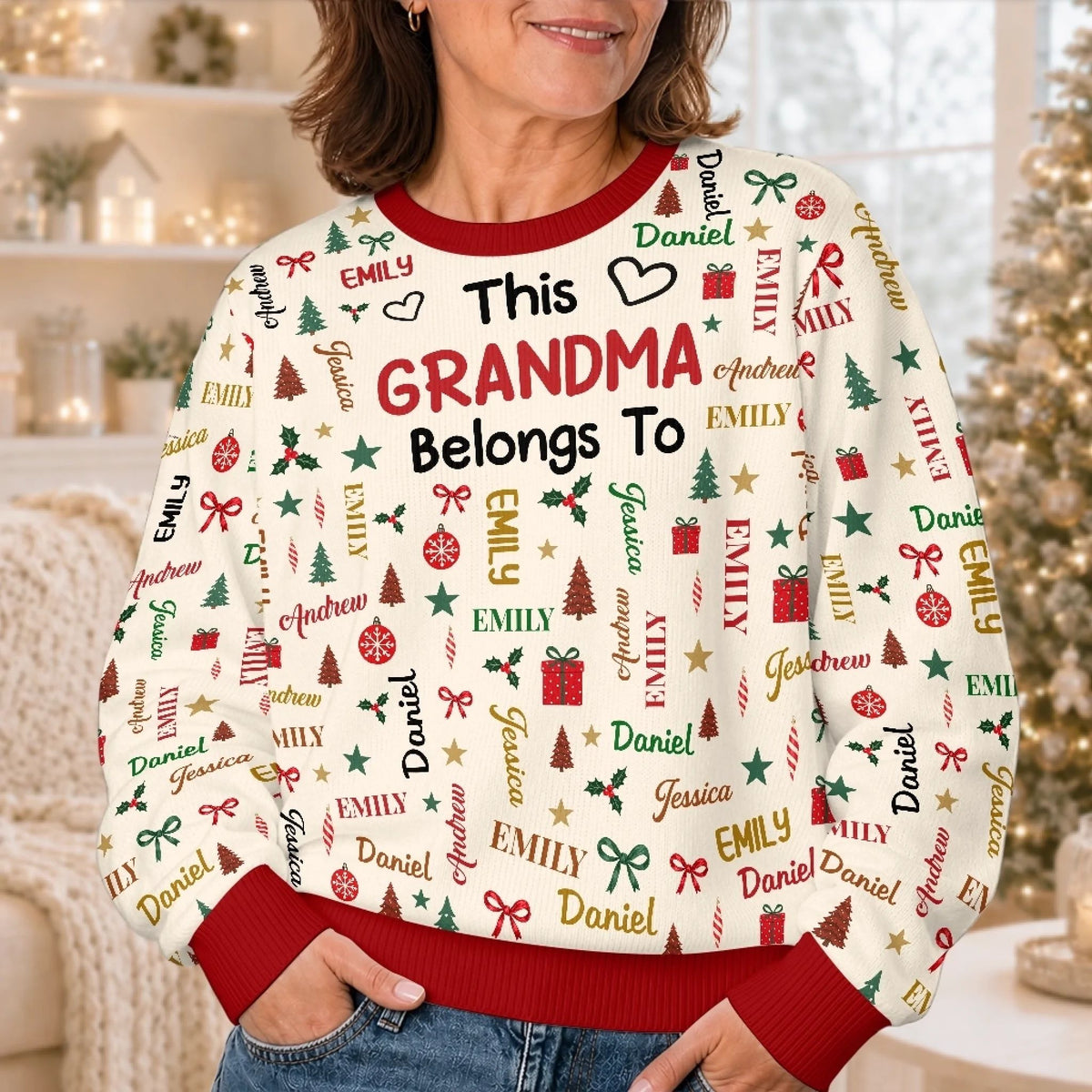 Custom Name Grandma and Grandpa Family Christmas Gifts - Personalized Ugly Sweatshirt