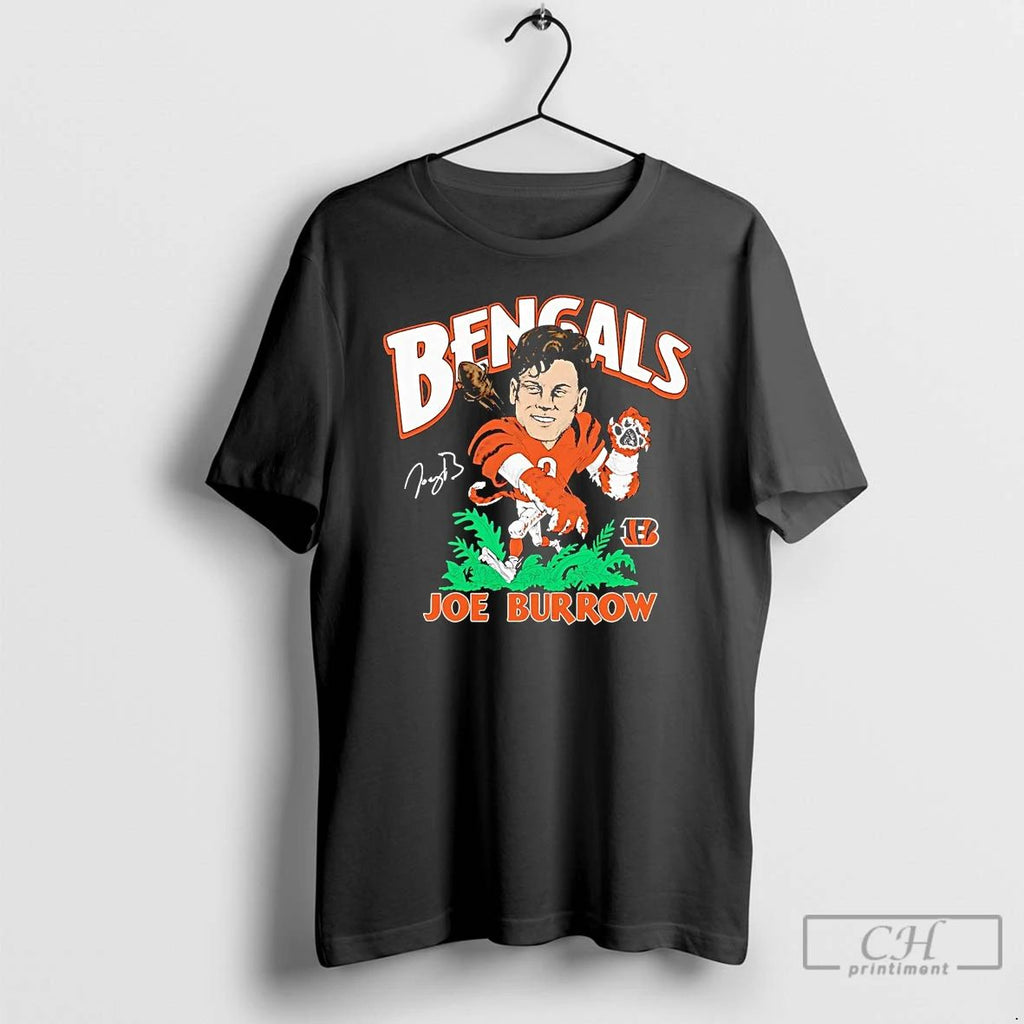 Classic Joe Burrow Tiger Jungle Caricature T Shirts