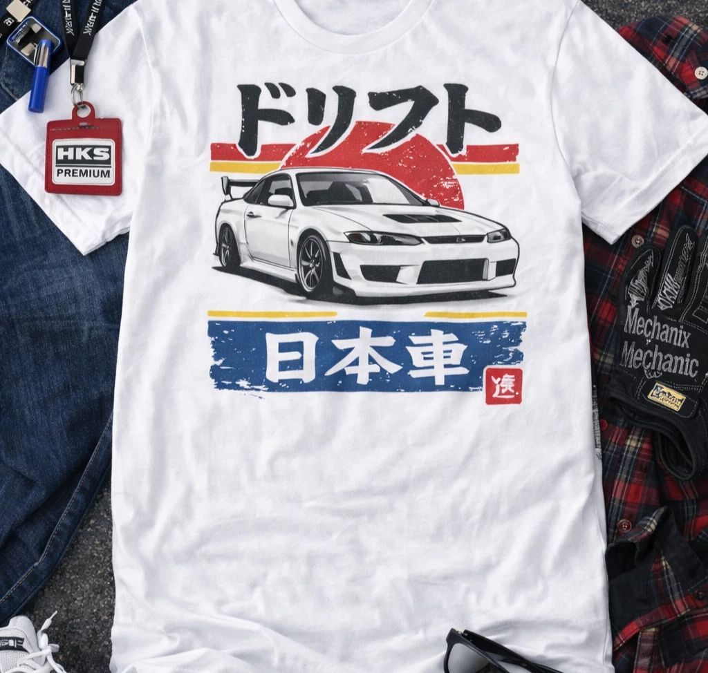 JDM Drift Car T-Shirt Japanese Street Racing Graphic Tee Anime Style Shirt