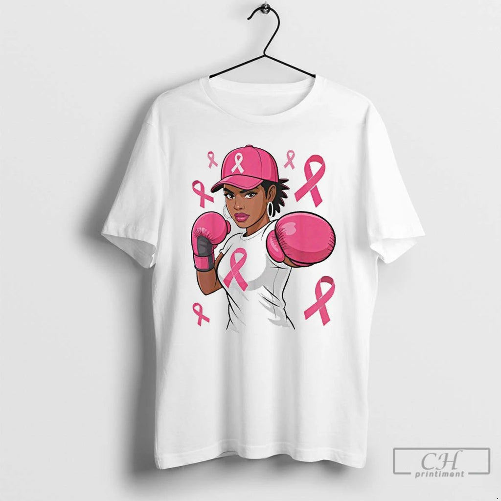 Classic American Women Black African Fight Breast Cancer Pink Ribbon T Shirts