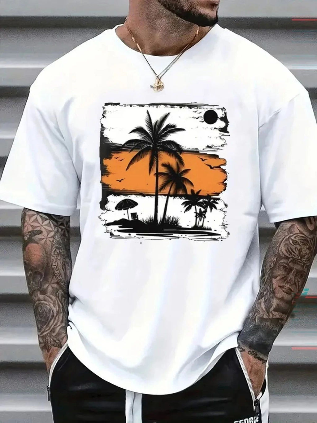 Palm Tree Graphic T-Shirt Tropical Beach Summer Vacation Casual Tee