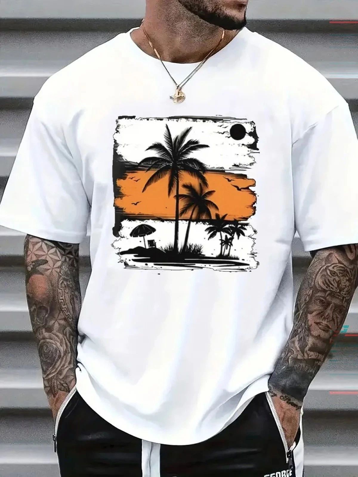 Palm Tree Graphic T-Shirt Tropical Beach Summer Vacation Casual Tee