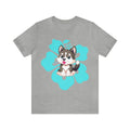Adorable Husky Puppy Cute Tropical Flower Background Custom Graphic Unisex Tee