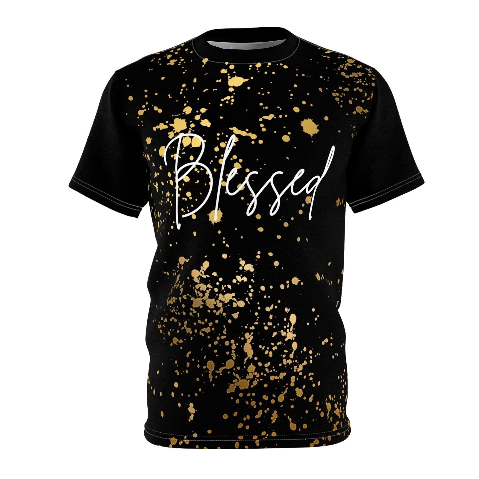 Blessed Unisex Cut & Sew Tee - Stylish Black Gold Splatter Design