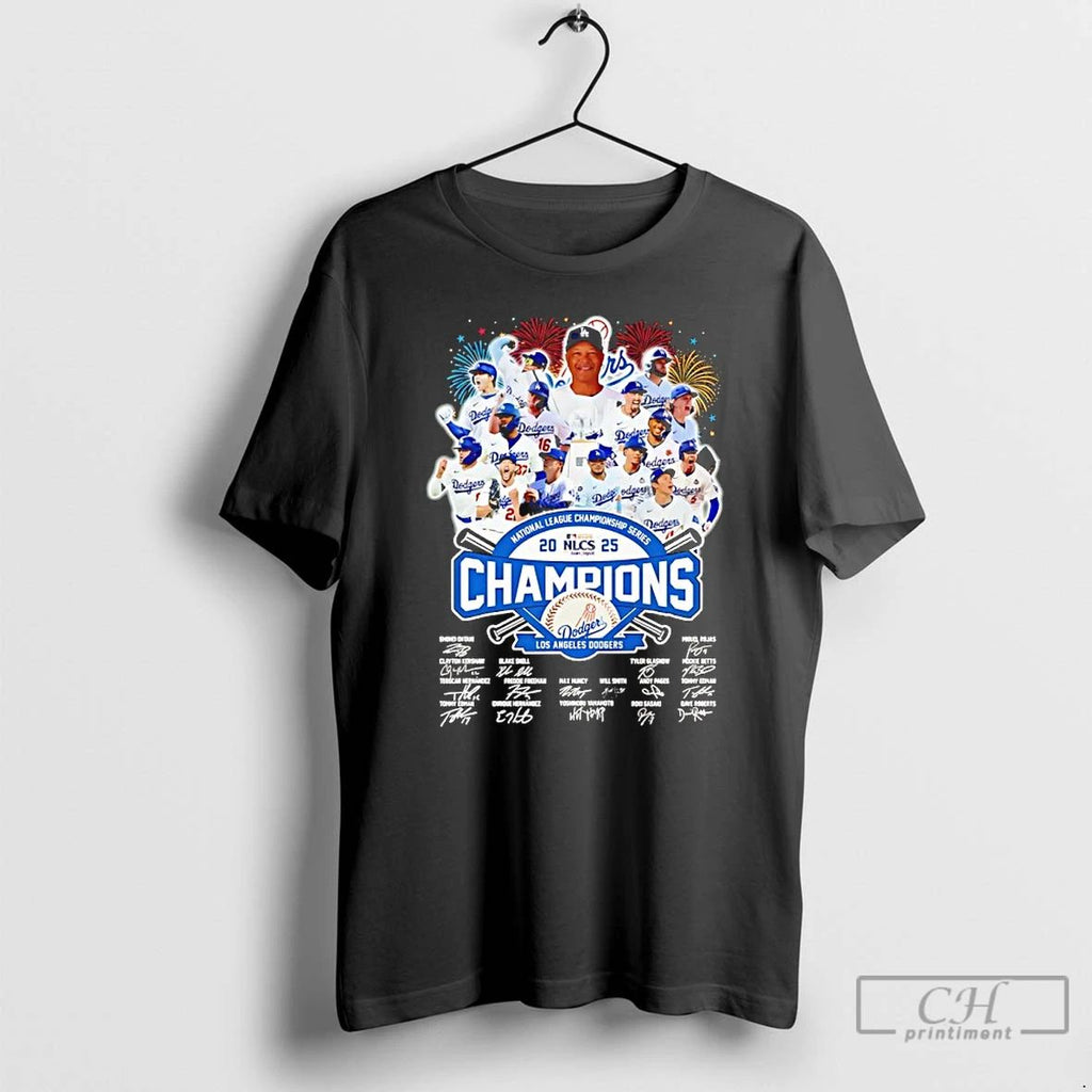 Classic Los Angeles Dodgers National League Champions 2025 Signature T Shirts