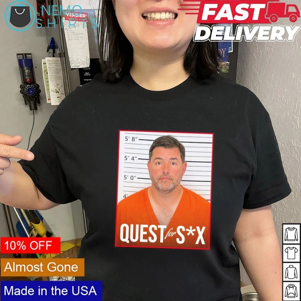 Quest for SX Mugshot funny parody shirt