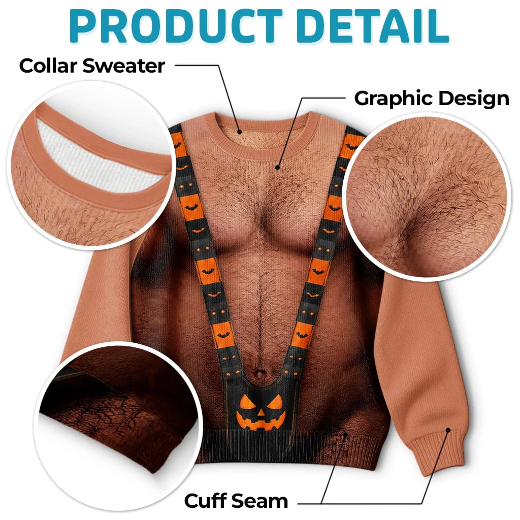 Custom Funny Ugly Sweatshirt - Personalized Halloween Birthday Gifts For Men - Spooky Mankini On Full Display
