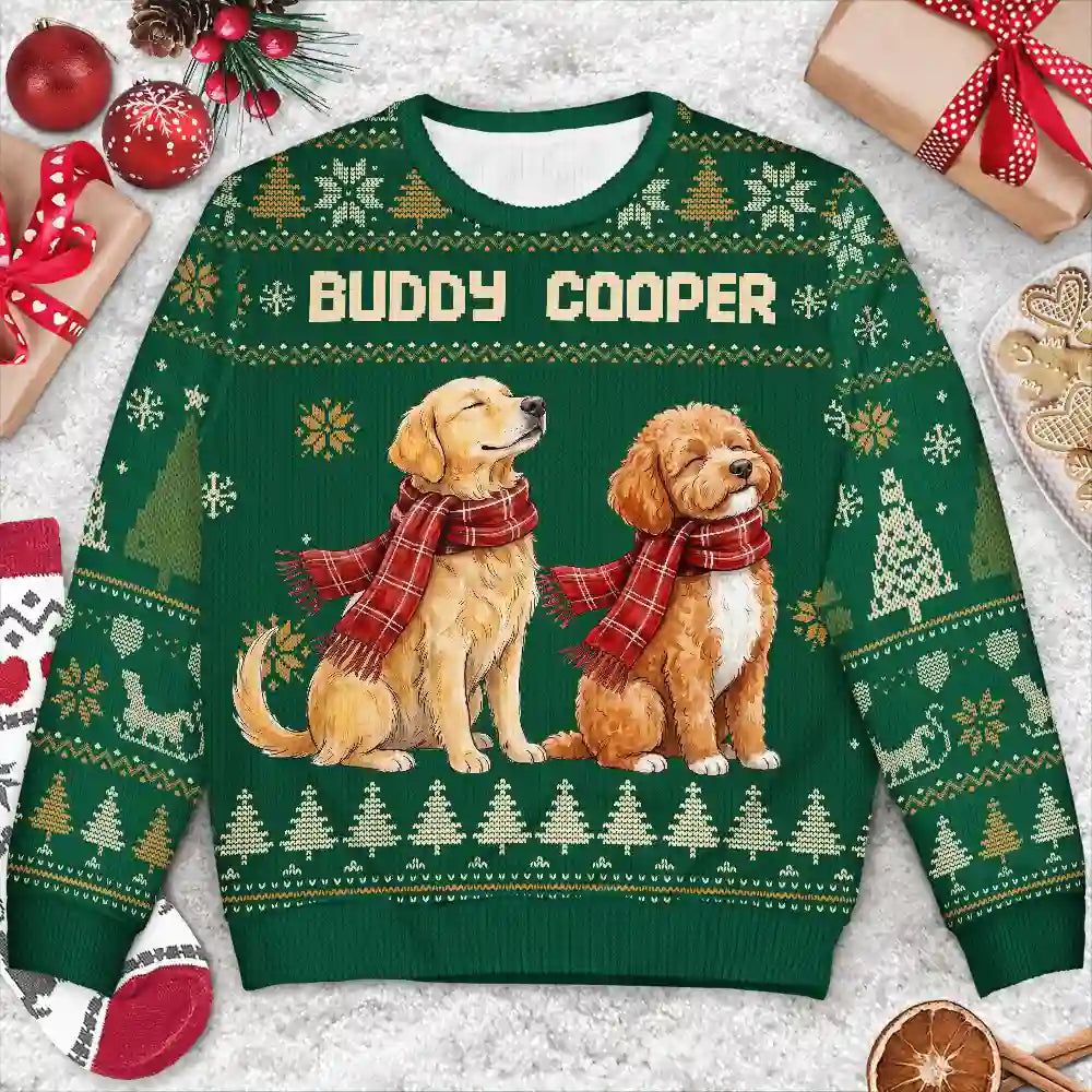 Custom Photo Watercolor Christmas Dog Pet Lover Gift - Personalized Unisex Ugly Sweater