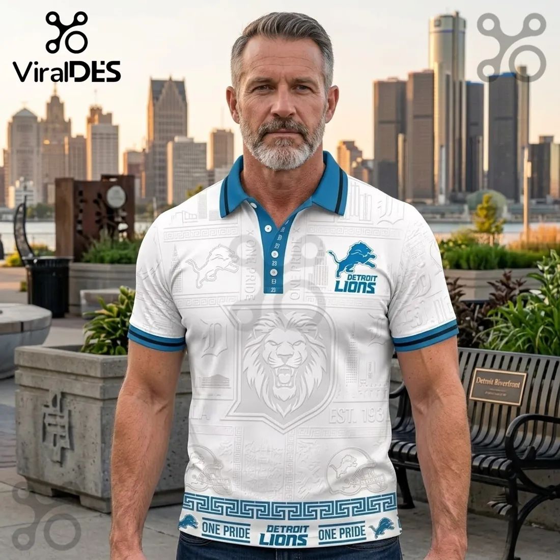 Detroit Lions White One Pride Polo Shirt