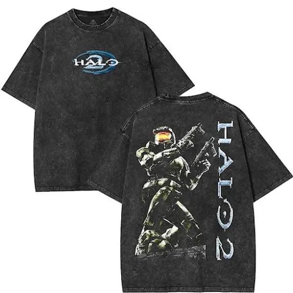 HALO 2 Vintage Heavyweight Graphic Tee Dark Anime Streetwear T-Shirt
