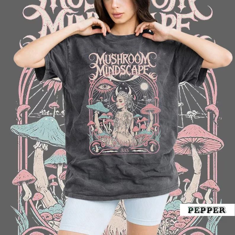 Mushroom Mindscape Boho Comfort Tee Nature Aesthetic